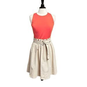 Akris Punto Womens Orange & Beige Belted Dress Size 8 NEW